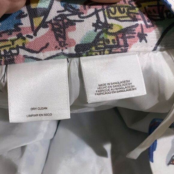 NINE WEST Linen Cotton Pencil Skirt Pockets Sailing Boat Artwork Women 12 NWT - Picture 10 of 12